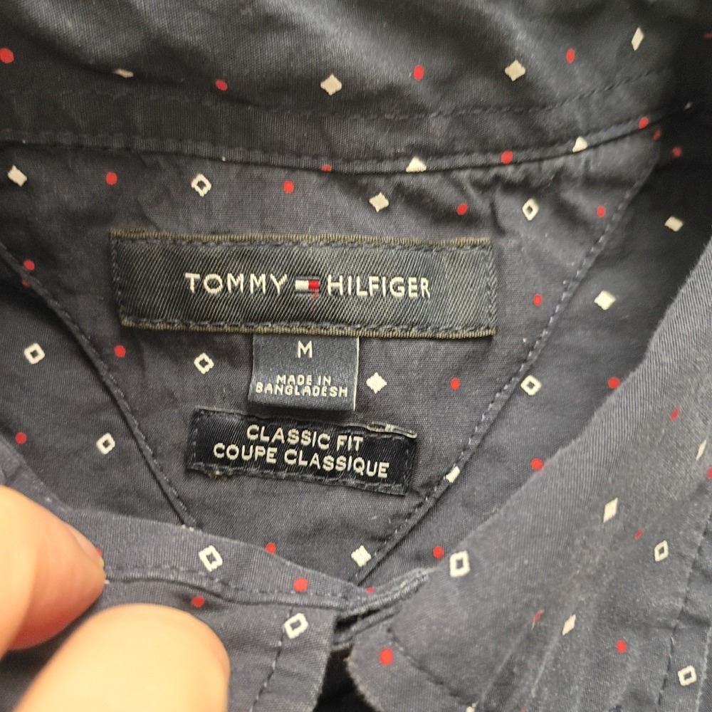 Tommy Hilfiger Classic Fit Mens M Short Sleeve Button Down Shirt Blue Dot Print - Picture 7 of 10